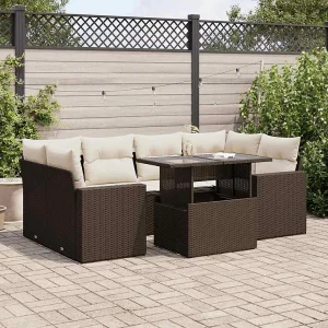 7-delige Loungeset met kussens poly rattan bruin 7-delige Loungeset met kussens poly rattan bruin