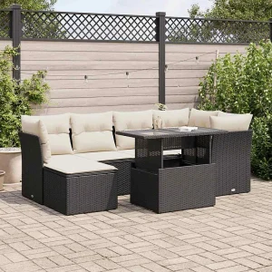 7-delige Loungeset met kussens poly rattan zwart 7-delige Loungeset met kussens poly rattan zwart