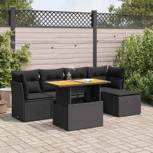 6-delige Loungeset met kussens poly rattan zwart 6-delige Loungeset met kussens poly rattan zwart