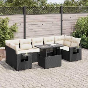 8-delige Loungeset met kussens poly rattan zwart 8-delige Loungeset met kussens poly rattan zwart