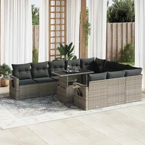 11-delige Loungeset met kussens poly rattan grijs 11-delige Loungeset met kussens poly rattan grijs