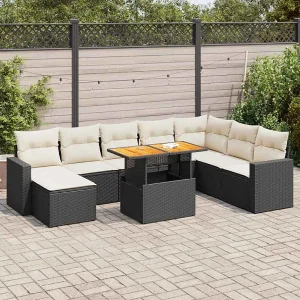 9-delige Loungeset met kussens poly rattan zwart 9-delige Loungeset met kussens poly rattan zwart