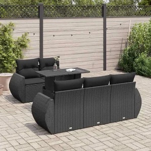 6-delige Loungeset met kussens poly rattan zwart 6-delige Loungeset met kussens poly rattan zwart
