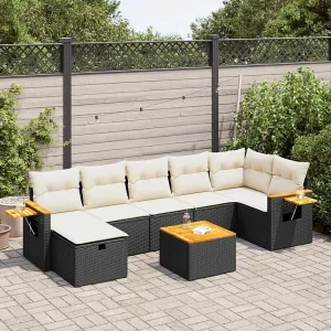 8-delige Loungeset met kussens poly rattan zwart 8-delige Loungeset met kussens poly rattan zwart