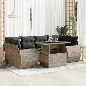 7-delige Loungeset met kussens poly rattan grijs 7-delige Loungeset met kussens poly rattan grijs