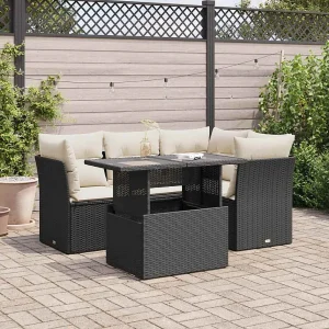 5-delige Loungeset met kussens poly rattan zwart 5-delige Loungeset met kussens poly rattan zwart