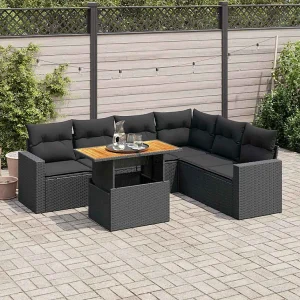 7-delige Loungeset met kussens poly rattan zwart 7-delige Loungeset met kussens poly rattan zwart
