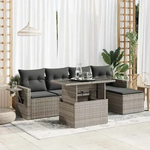 6-delige Loungeset met kussens poly rattan grijs 6-delige Loungeset met kussens poly rattan grijs