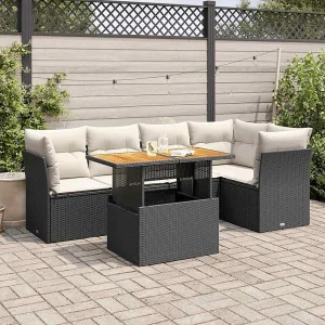 6-delige Loungeset met kussens poly rattan zwart 6-delige Loungeset met kussens poly rattan zwart