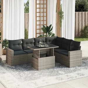 7-delige Loungeset met kussens poly rattan grijs 7-delige Loungeset met kussens poly rattan grijs