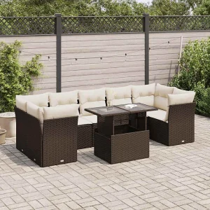 8-delige Loungeset met kussens poly rattan bruin 8-delige Loungeset met kussens poly rattan bruin
