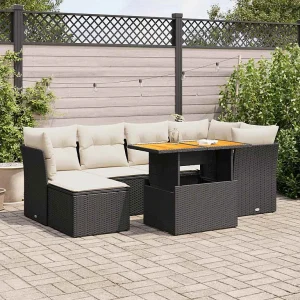 7-delige Loungeset met kussens poly rattan zwart 7-delige Loungeset met kussens poly rattan zwart