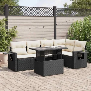 6-delige Loungeset met kussens poly rattan zwart 6-delige Loungeset met kussens poly rattan zwart