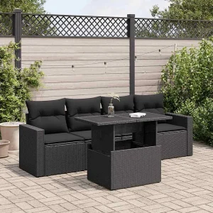 5-delige Loungeset met kussens poly rattan zwart 5-delige Loungeset met kussens poly rattan zwart