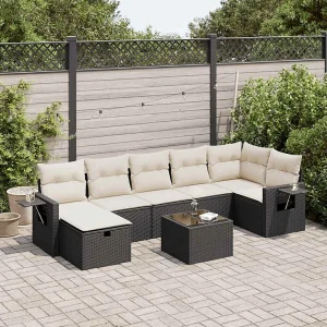 8-delige Loungeset met kussens poly rattan zwart 8-delige Loungeset met kussens poly rattan zwart