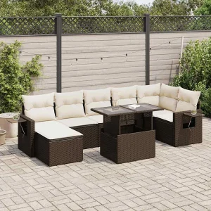 8-delige Loungeset met kussens poly rattan bruin 8-delige Loungeset met kussens poly rattan bruin