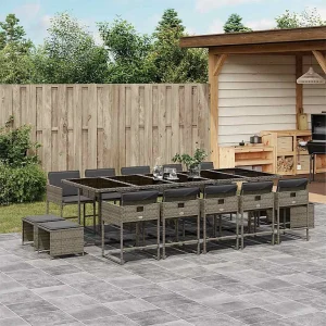 15-delige Tuinset met kussens poly rattan grijs 15-delige Tuinset met kussens poly rattan grijs