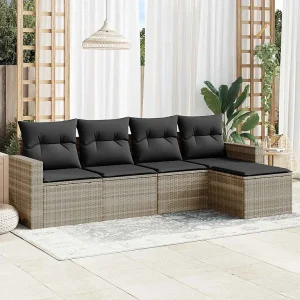 5-delige Loungeset met kussens poly rattan lichtgrijs 5-delige Loungeset met kussens poly rattan lichtgrijs