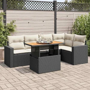 6-delige Loungeset met kussens poly rattan zwart 6-delige Loungeset met kussens poly rattan zwart