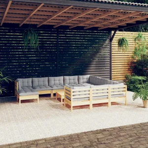 12-delige Loungeset met grijze kussens grenenhout 12-delige Loungeset met grijze kussens grenenhout