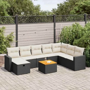 9-delige Loungeset met kussens poly rattan zwart 9-delige Loungeset met kussens poly rattan zwart