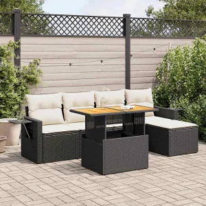 6-delige Loungeset met kussens poly rattan zwart 6-delige Loungeset met kussens poly rattan zwart