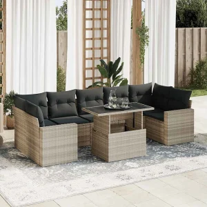 8-delige Loungeset met kussens poly rattan lichtgrijs 8-delige Loungeset met kussens poly rattan lichtgrijs