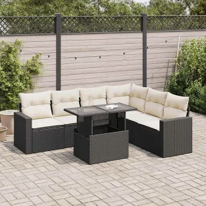 7-delige Loungeset met kussens poly rattan zwart 7-delige Loungeset met kussens poly rattan zwart