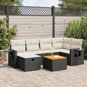 7-delige Loungeset met kussens poly rattan zwart 7-delige Loungeset met kussens poly rattan zwart