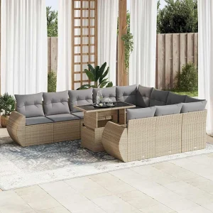 11-delige Tuinset met kussens poly rattan beige 11-delige Tuinset met kussens poly rattan beige