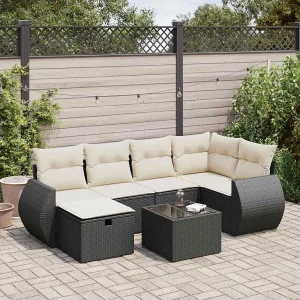 7-delige Loungeset met kussens poly rattan zwart 7-delige Loungeset met kussens poly rattan zwart