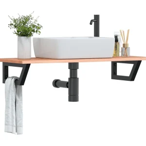 Badkamer wandschap staal en massief eikenhout