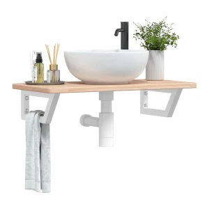 Badkamer wandschap staal en massief eikenhout