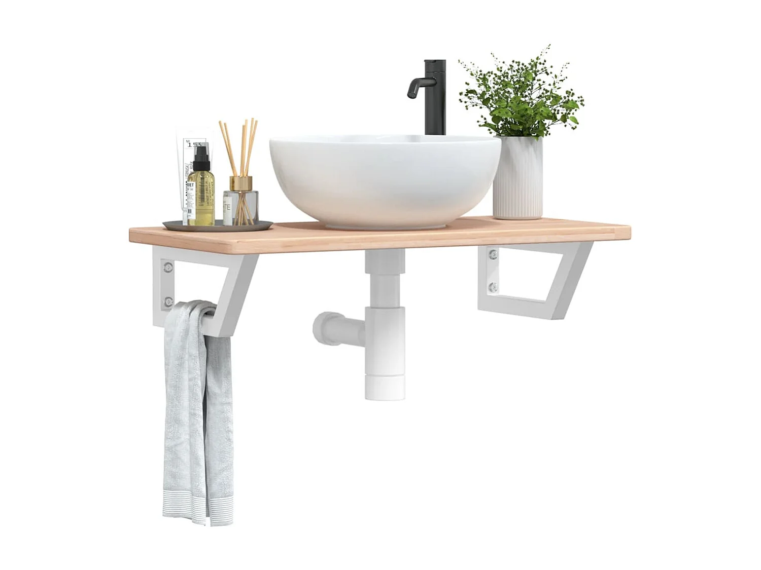 Badkamer wandschap staal en massief eikenhout