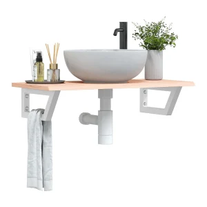 Badkamer wandschap staal en massief eikenhout