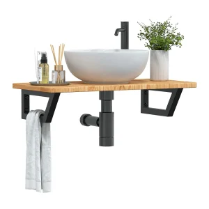 Badkamer wandschap staal en massief eikenhout