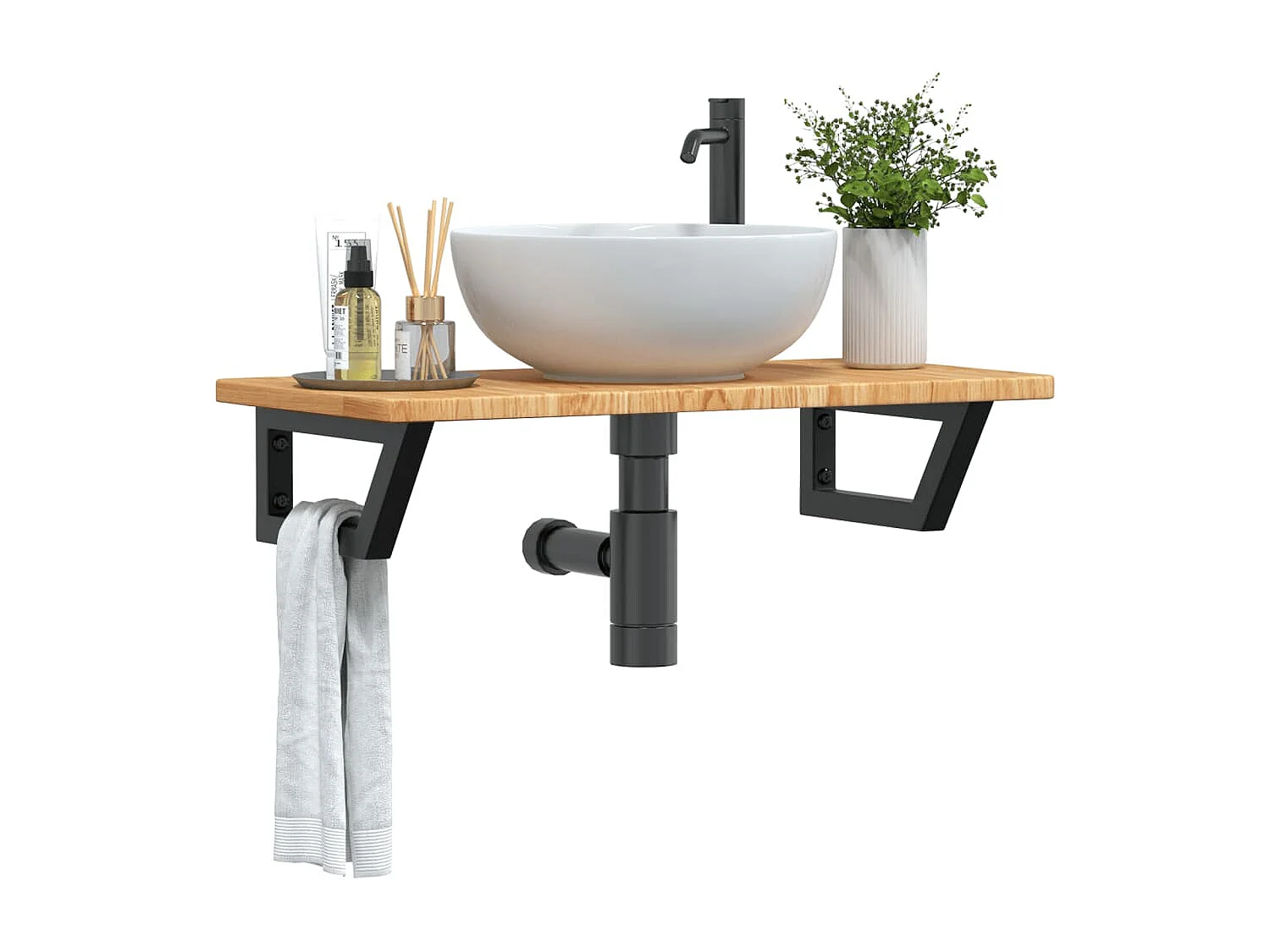 Badkamer wandschap staal en massief eikenhout