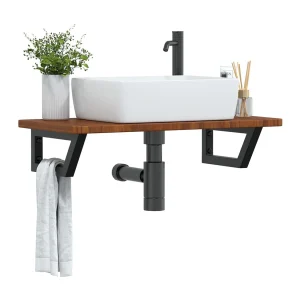 Badkamer wandschap staal en massief eikenhout