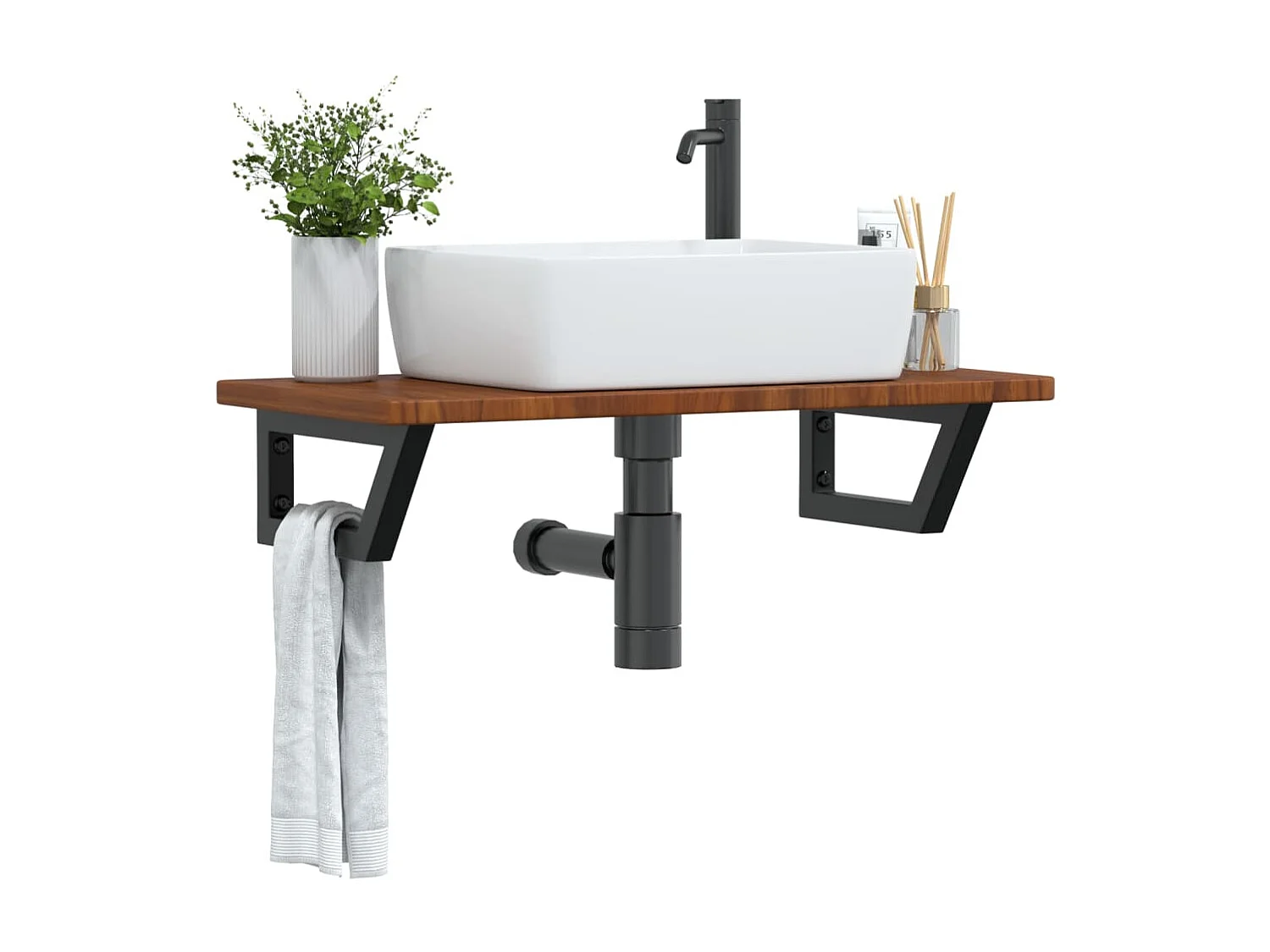Badkamer wandschap staal en massief eikenhout