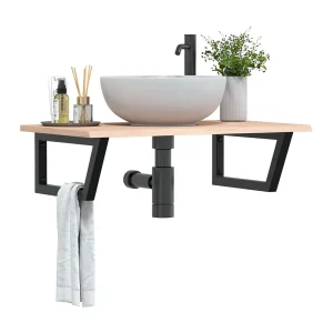 Badkamer wandschap staal en massief eikenhout