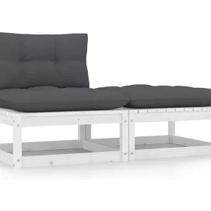 2-delige Loungeset met kussens massief grenenhout wit 2-delige Loungeset met kussens massief grenenhout wit