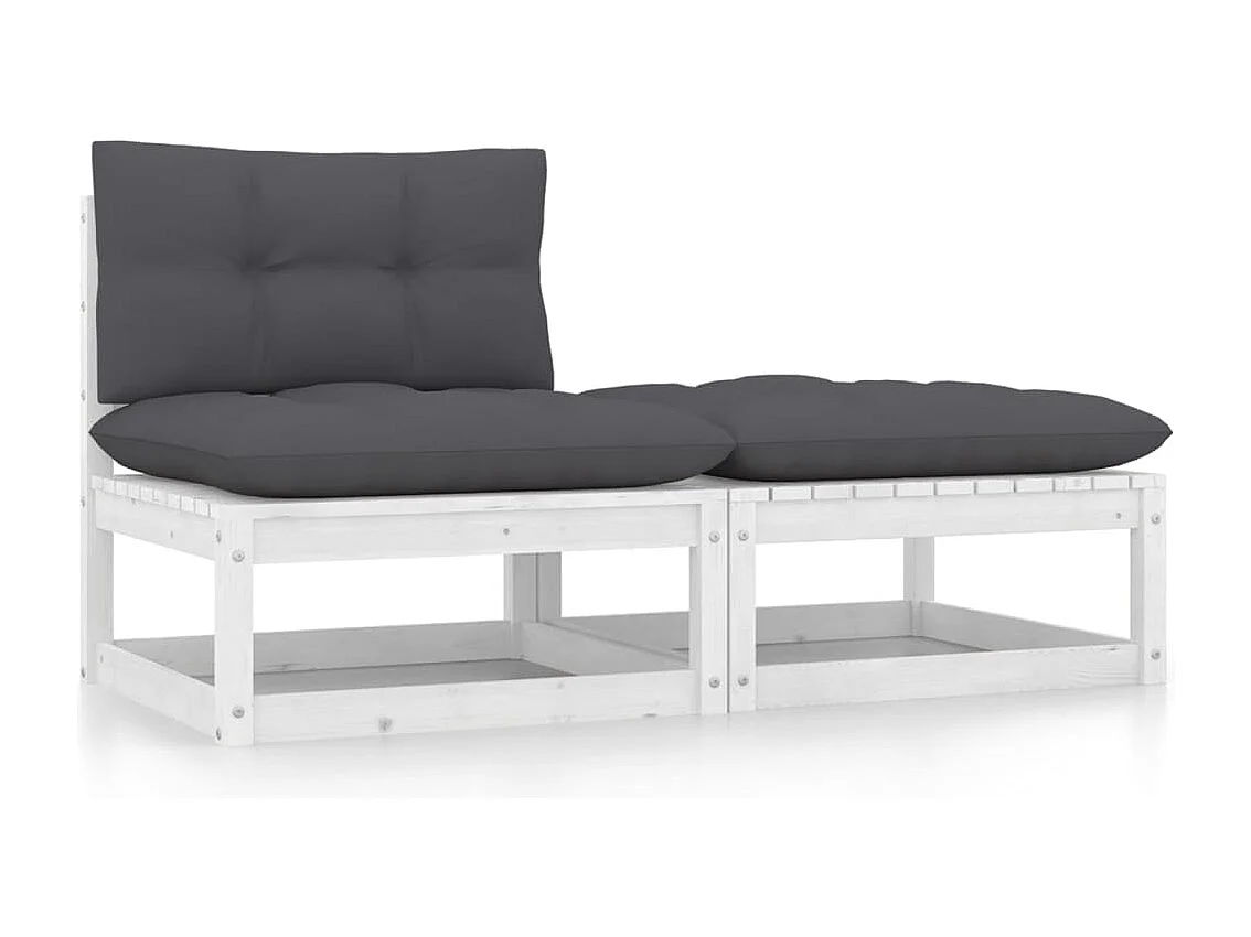 2-delige Loungeset met kussens massief grenenhout wit