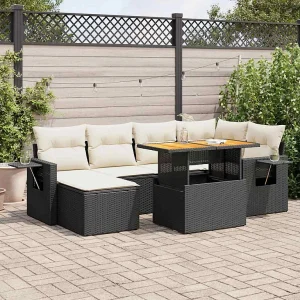 7-delige Loungeset met kussens poly rattan zwart 7-delige Loungeset met kussens poly rattan zwart