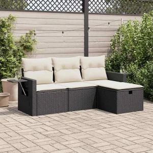 4-delige Loungeset met kussens poly rattan zwart 4-delige Loungeset met kussens poly rattan zwart