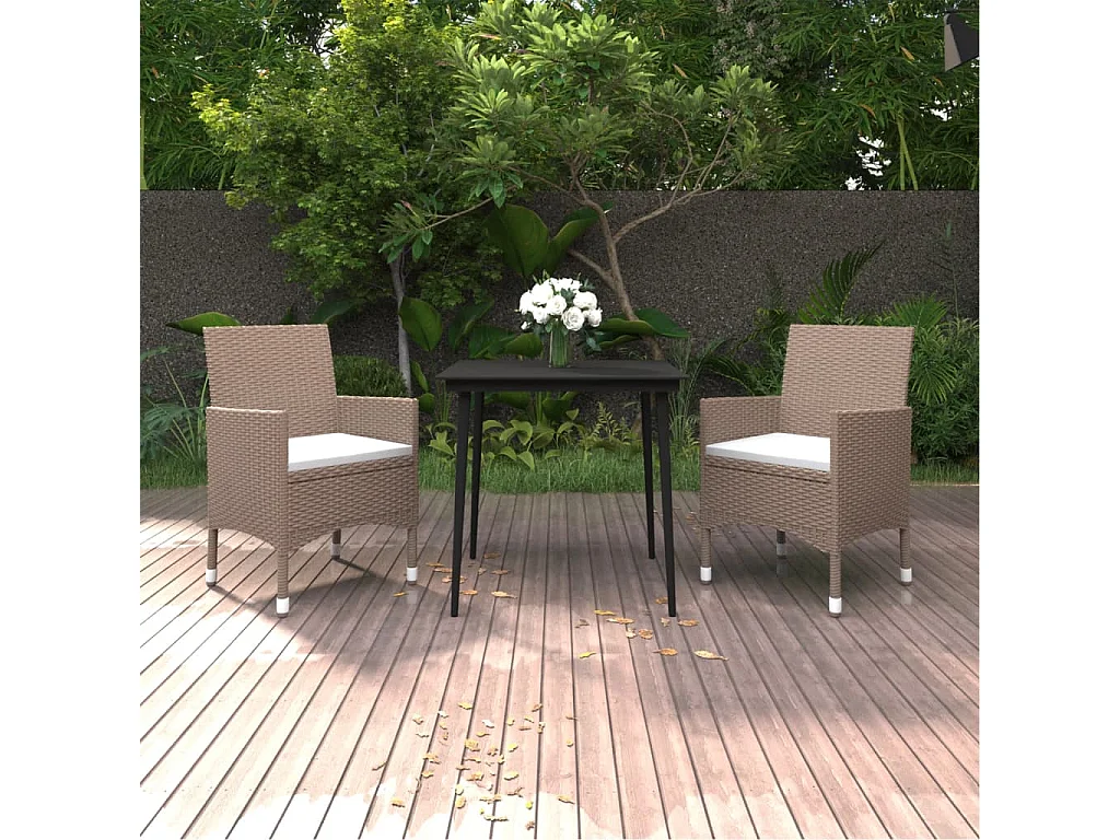 3-delige Tuinset met kussens poly rattan en glas