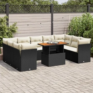 10-delige Loungeset met kussens poly rattan zwart 10-delige Loungeset met kussens poly rattan zwart