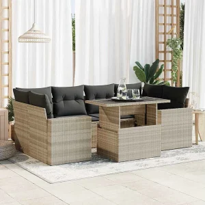 7-delige Loungeset met kussens poly rattan lichtgrijs 7-delige Loungeset met kussens poly rattan lichtgrijs