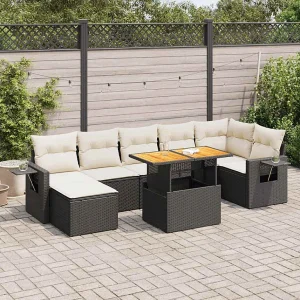8-delige Loungeset met kussens poly rattan zwart 8-delige Loungeset met kussens poly rattan zwart