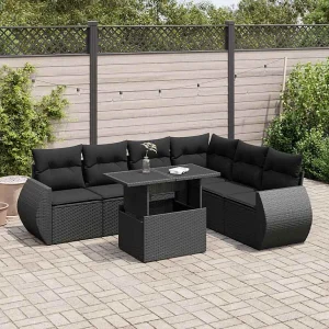 7-delige Loungeset met kussens poly rattan zwart 7-delige Loungeset met kussens poly rattan zwart