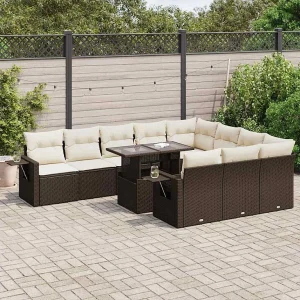 11-delige Loungeset met kussens poly rattan bruin 11-delige Loungeset met kussens poly rattan bruin